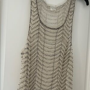 Luxe Ivory and Black Beaded Tank Top